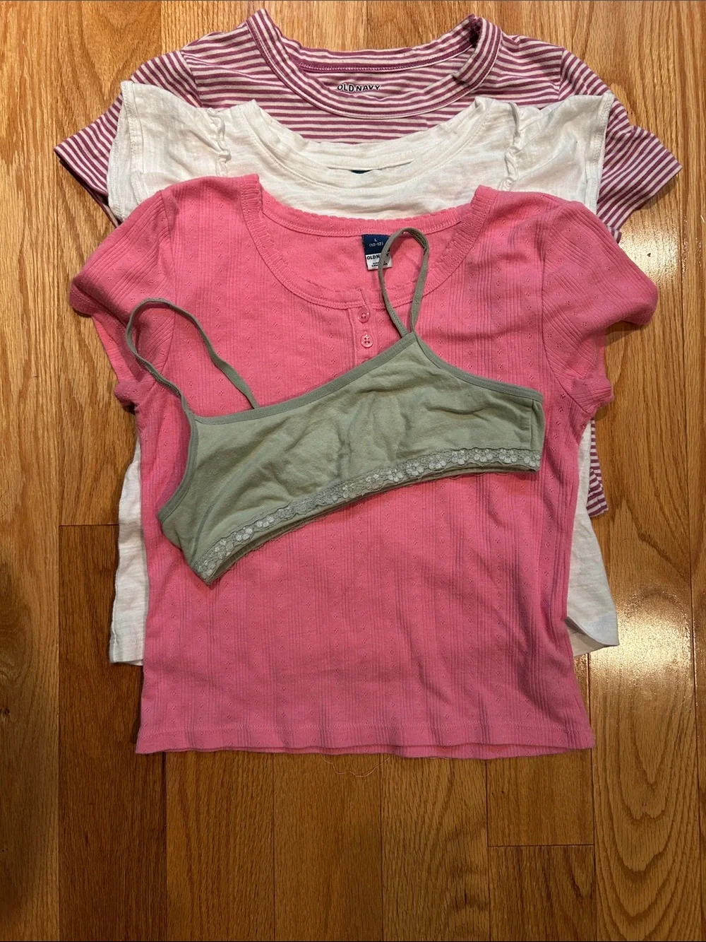 Old Navy Girls Short Sleeve Bundle and  Olive Bralette Layer